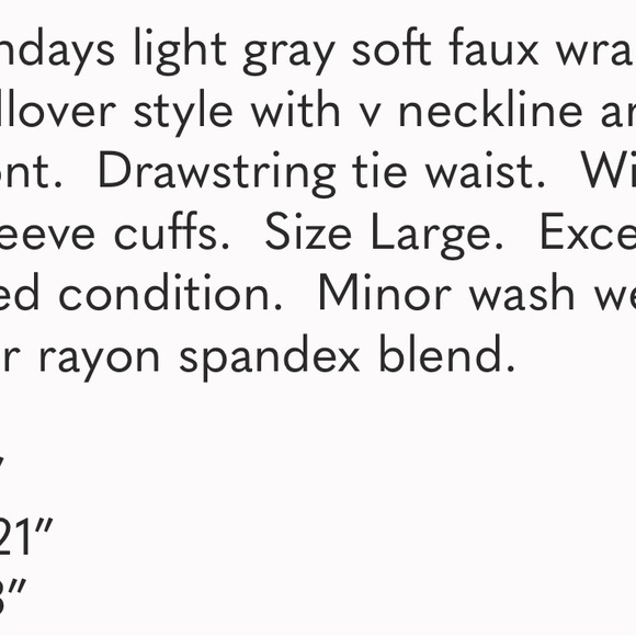 Lazy Sundays light gray soft knit wrap front drawstring waist top size Large - Picture 12 of 12